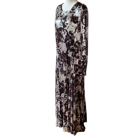 SAMUEL DONG LONG MAXI DRESS GOWN SILVER BURGUNDY REGENCY GLAM WEDDING FORMAL NWT - Picture 3 of 11